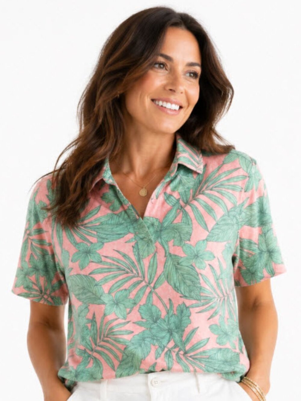 Lands End Pink Short Sleeve Polo Top Size Medium